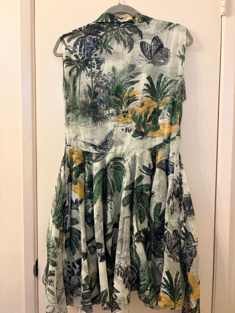 Dior Green and Black Tropical Print Collared Dress - Picture 3 of 12